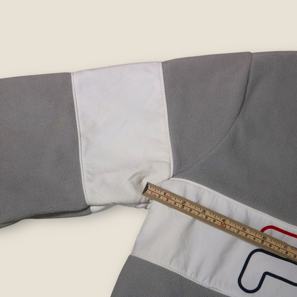 FILA Vintage Retro Men’s 1/2 Zip Fleece Jacket Y2K Medium Grey White - Picture 6 of 8